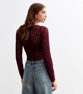 Burgundy Lace Long Sleeve Top New Look