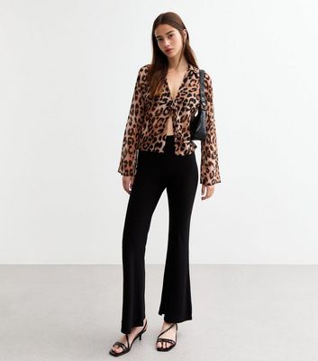 Brown Leopard Print Tie Front Chiffon Shirt New Look