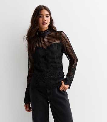 Cameo Rose Black Crochet High Neck Top