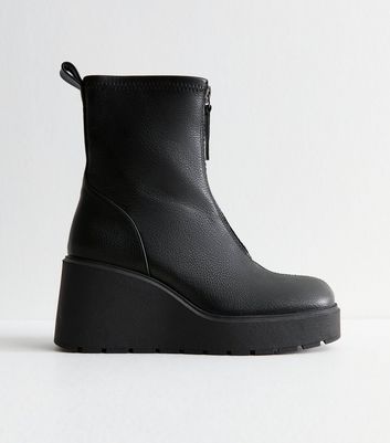 Black leather wedge ankle boots online