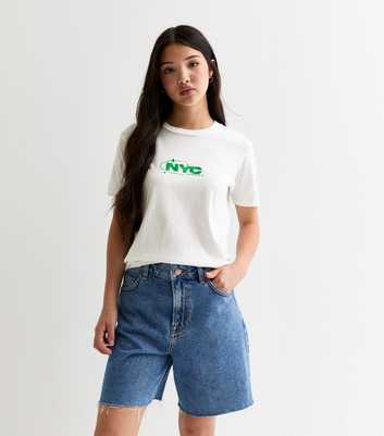 Girls White NYC Slogan T-Shirt