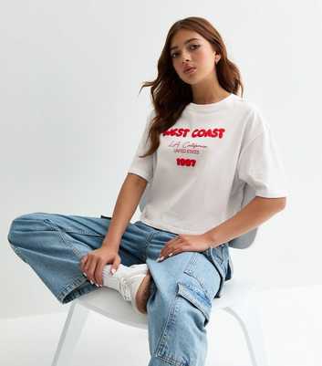 Girls White West Coast Bubble Slogan Boxy T-Shirt