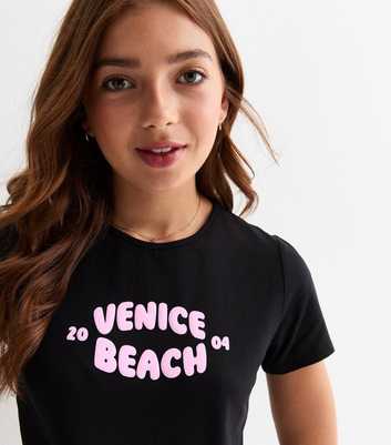 Girls Black Venice Beach Bubble Slogan T-Shirt