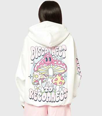 Skinnydip White Cotton-Blend Disconnect Reconnect Print Oversized Hoodie