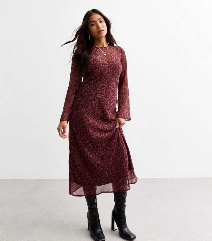 petite red dress new look Petite Red Ruched Mesh Midi Dress