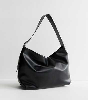 Black Faux Leather Large Buckle Hobo Bag