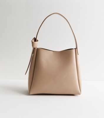 Mink Faux Leather Knotted Strap Bucket Bag