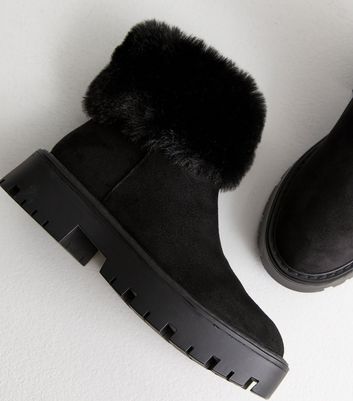 Black Faux Fur Lined Ankle Boots New Look