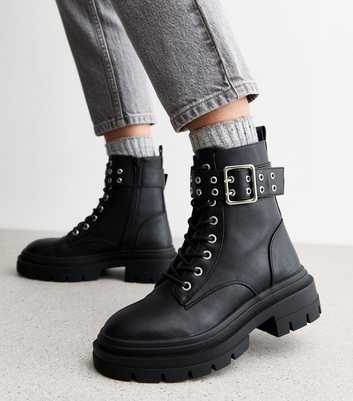 Wide Fit Black Buckled Ankle Boots