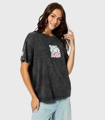 Skinnydip Dark Grey Cotton Smell The Flowers Slogan Oversized T-Shirt