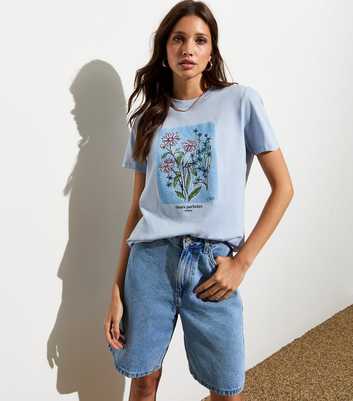 Blue Flower Box-Print Cotton T-Shirt