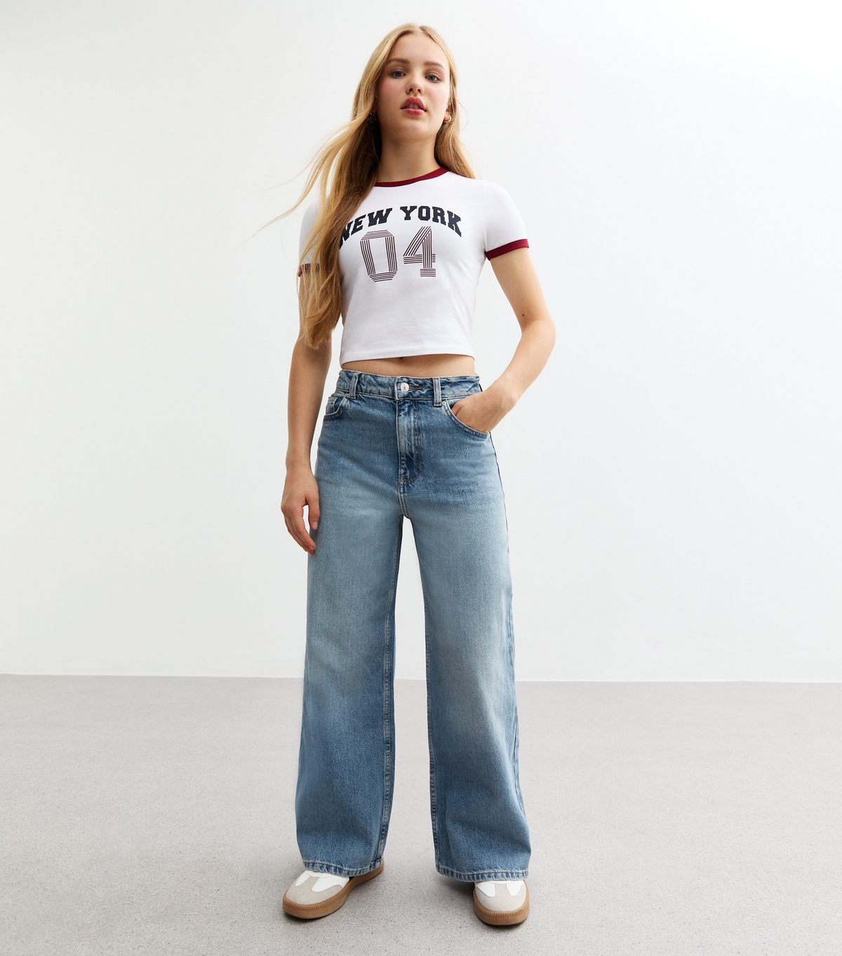 Girls' Blue High Rise Super Wide Leg Jeans New Look