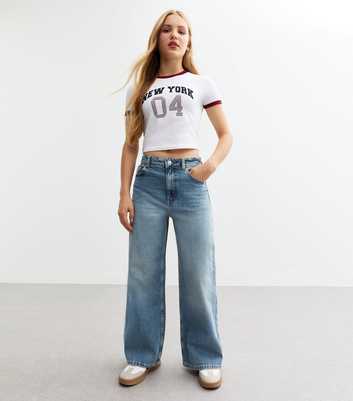 Girls Blue High Rise Super Wide Leg Jeans