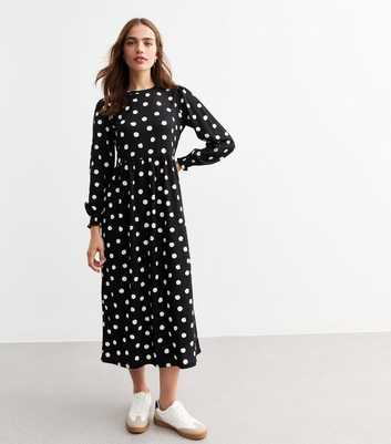 Black Spotted Midi Smock Dress