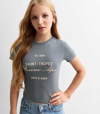 Girls Dark Grey St Tropez Print T-Shirt