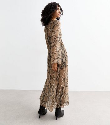 Brown Snakeskin Print Chiffon Midi Dress New Look