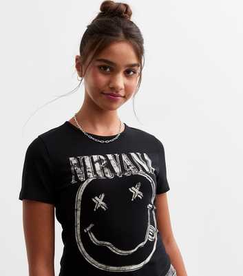 Girls Black Nirvana Print T-Shirt