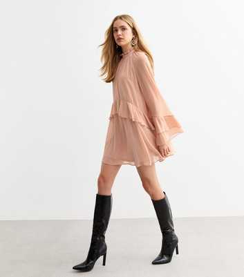 Pink Ruffled Chiffon Mini Dress