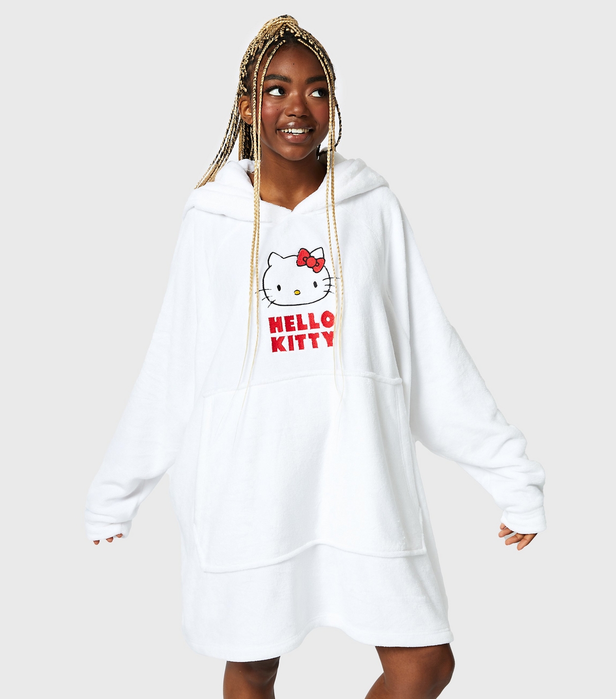 Women's White Hello Kitty Fleece Blanket Hoodie Skinnydip New Look