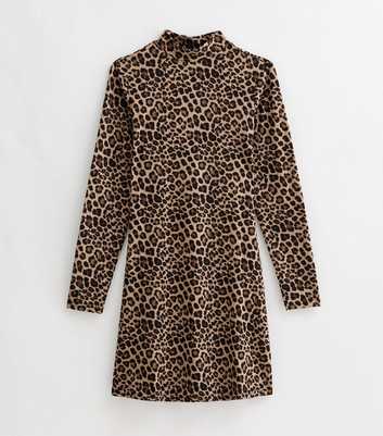 Petite Brown Leopard Print Jersey Mini Dress