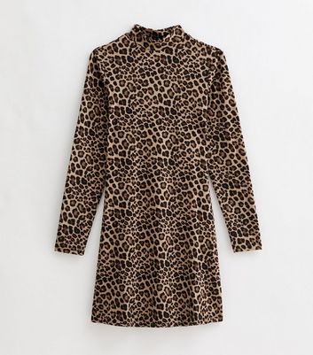 Petite Brown Leopard Print Jersey Mini Dress New Look