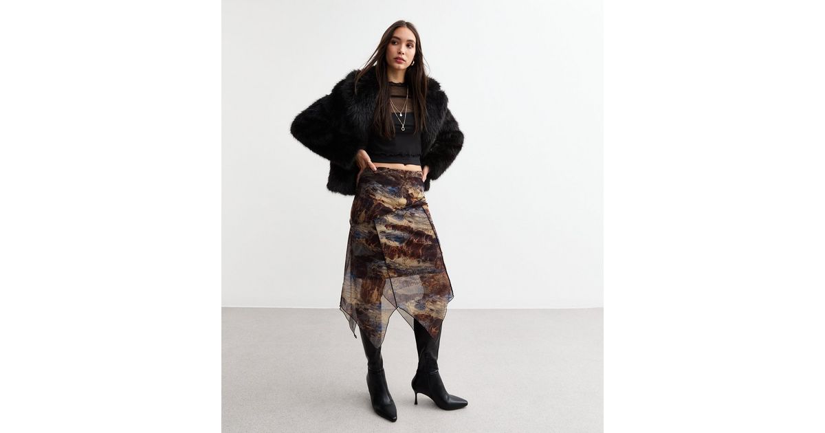 SECRET-Voluminous layered midi skirt-WARHOL BROWN