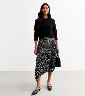 Black Abstract Print Pleated Midi Skirt