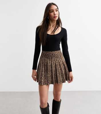 Brown Leopard Print Jacquard Mini Skirt