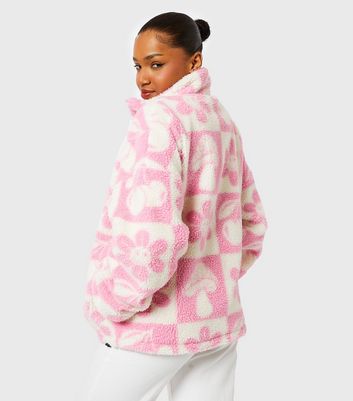 Skinnydip Pink Checker Icon Oversized Fleece New Look