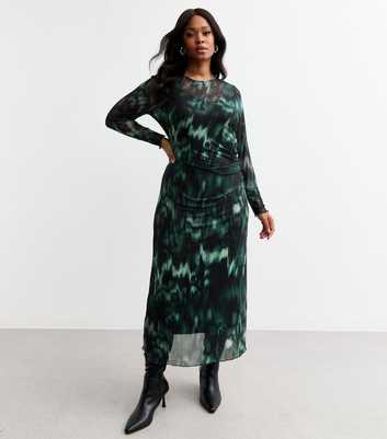 Curves Green Abstract Print Mesh Midi Dress