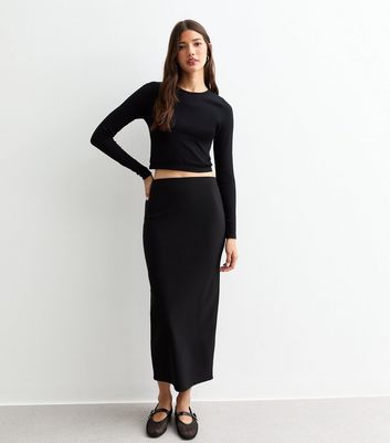 Taliah Front Split Midi Skirt Black main image 1