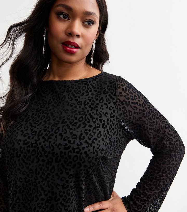 Curves Black Animal Print Velvet Mini Dress