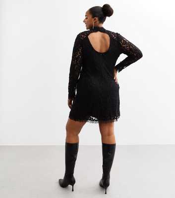 Black Lace High Neck Mini Dress