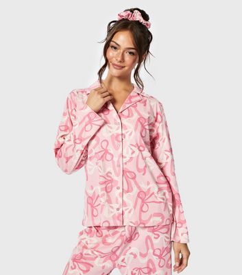 Skinnydip Pink Woven Bow Print Pyjama Set New Look