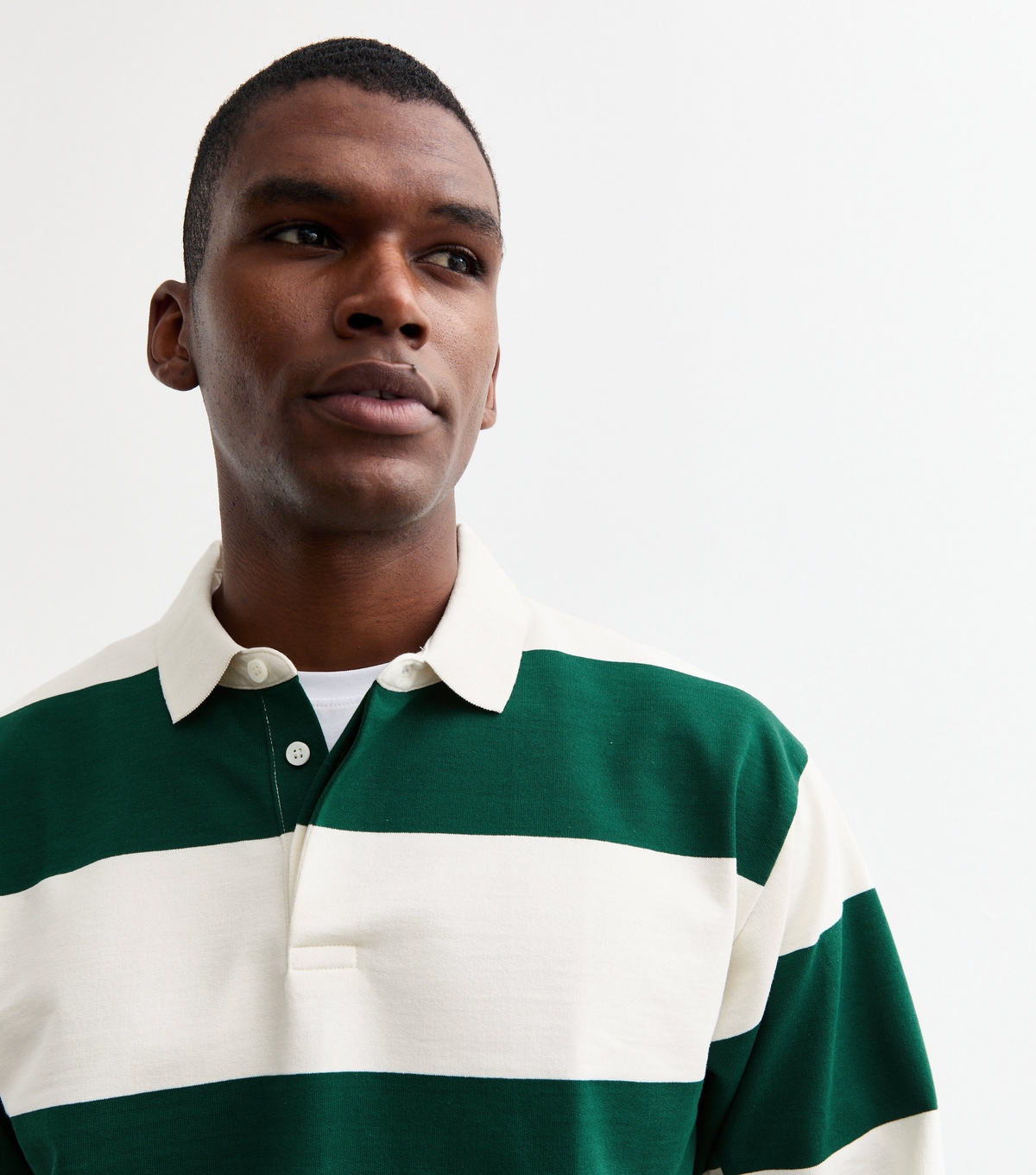 Men's Green Relaxed Rugby Stripe Cotton Blend Long Sleeve Top New Look