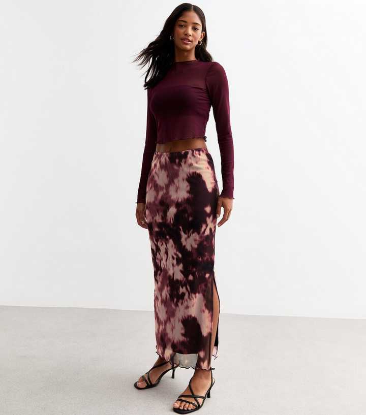 Pink Tie Dye Mesh Maxi Skirt