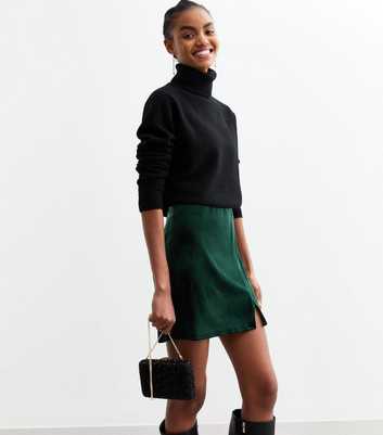 Tall Dark Green Split Hem Velvet Mini Skirt