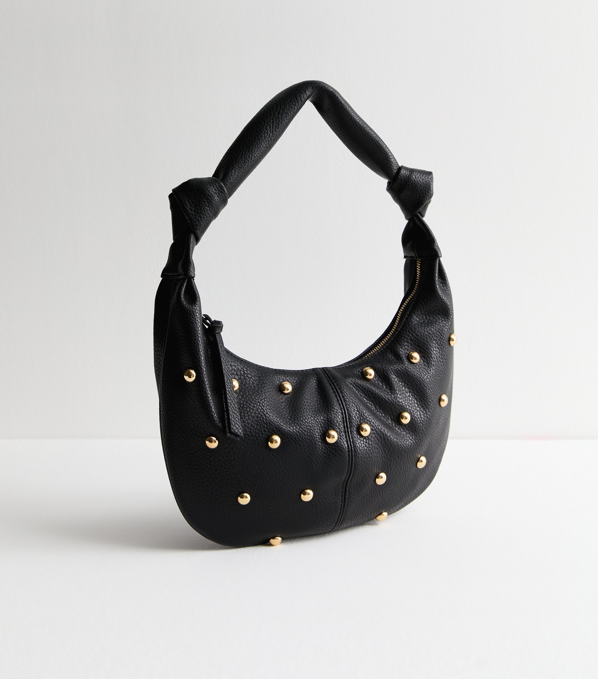 Black Studded Faux Leather Shoulder Bag Vegan New Look