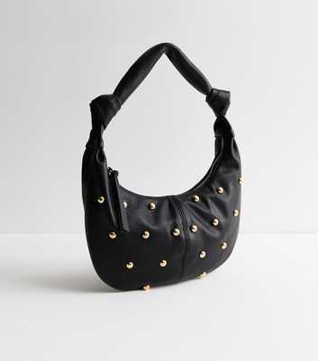 Black Studded Faux Leather Shoulder Bag