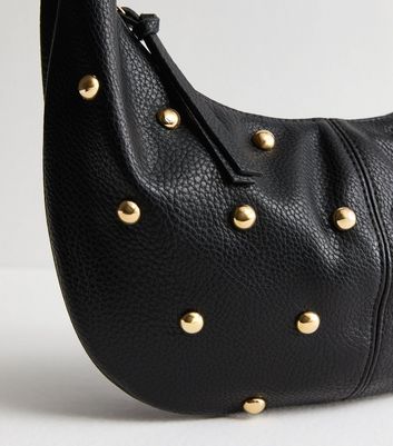 Black Studded Faux Leather Shoulder Bag New Look