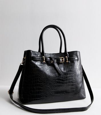 Black crocodile tote bag hotsell