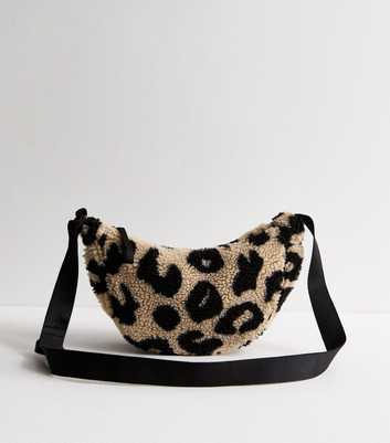 Beige Leopard Borg Crossbody Bag