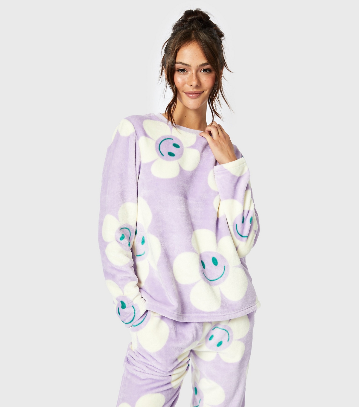 Women's Lilac Happy Flower Fleece Pyjama Set Skinnydip New Look