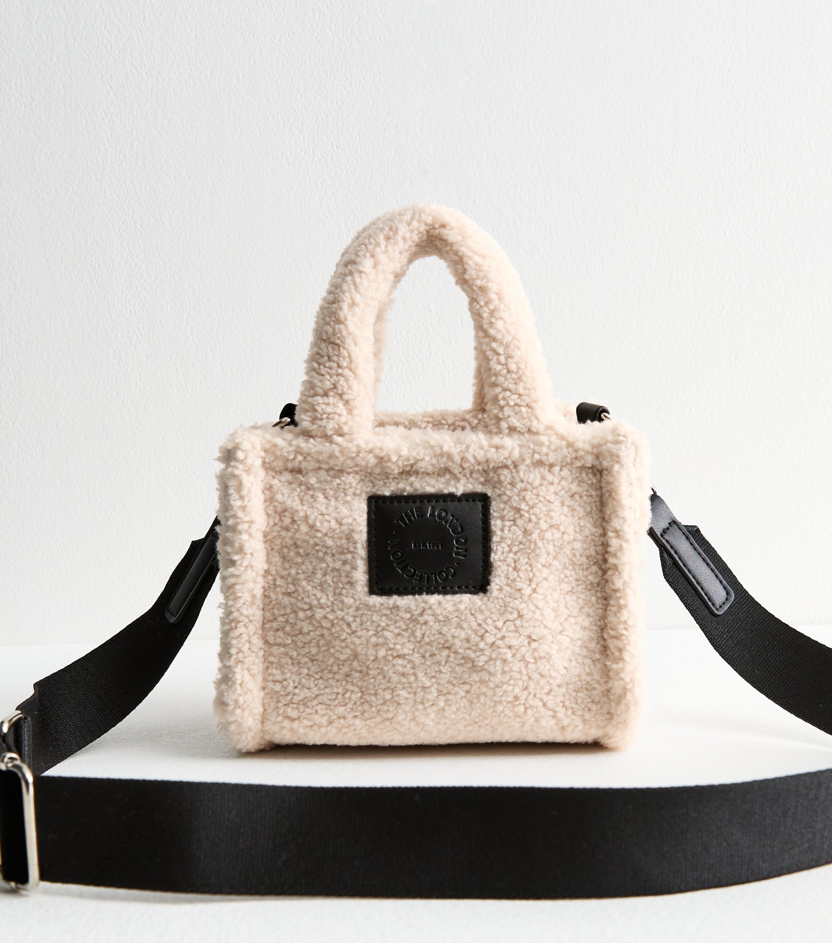 Cream Borg Logo Patch Mini Tote New Look