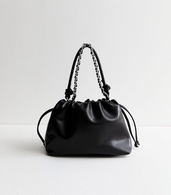 Black Faux Leather Drawstring Crossbody Bag | New Look