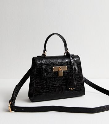 Black Crocodile Effect Faux Leather Crossbody Bag New Look