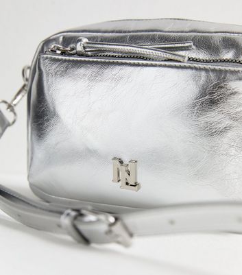 Silver Faux Leather Crossbody Bag New Look