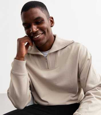 Stone Regular Quarter Zip Cotton Jumper