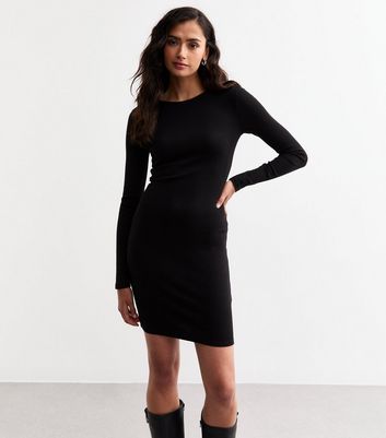 Tall Black Ribbed Jersey Mini Dress New Look