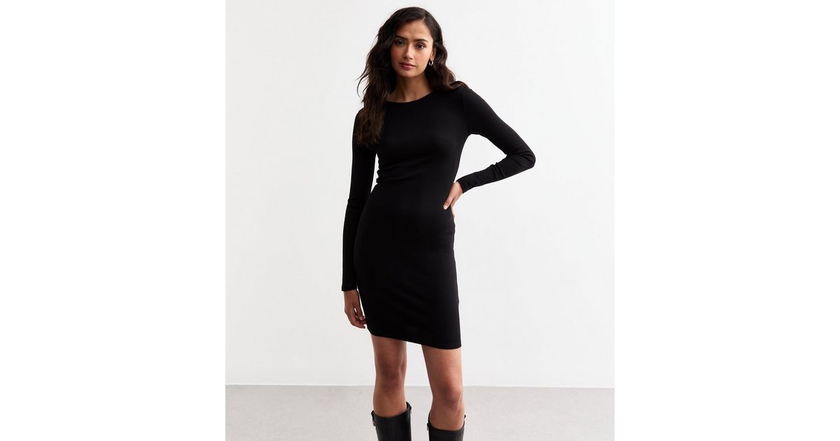 Tall Black Ribbed Jersey Mini Dress New Look - Main Image